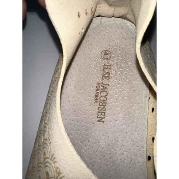 NWOB Ilse Jacobsen Beige Leather Tulip Perforated Slip on Shoes Size 10