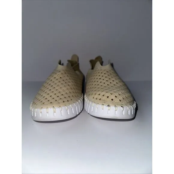 NWOB Ilse Jacobsen Beige Leather Tulip Perforated Slip on Shoes Size 10