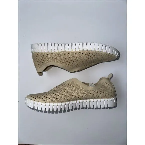 NWOB Ilse Jacobsen Beige Leather Tulip Perforated Slip on Shoes Size 10