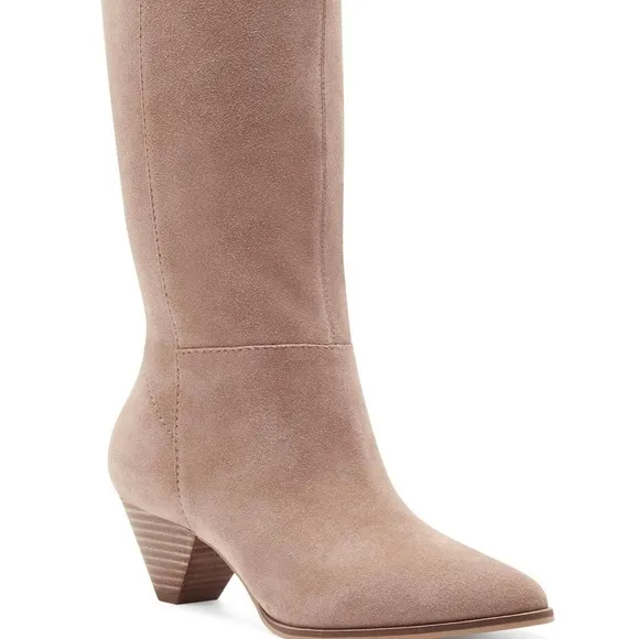 NWOB Lucky Brand Fukko Light Brown Suede Mid Calf Boots 38.5/8M