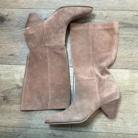 NWOB Lucky Brand Fukko Light Brown Suede Mid Calf Boots 38.5/8M