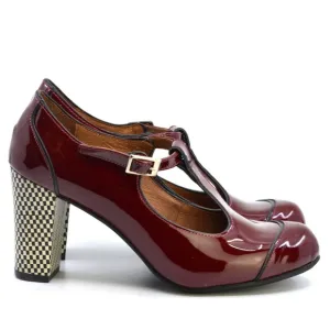 NWOB Mod Shoe The Dusty In Red Wine/Burgundy Patent Leather –Retro T-Bar 6.5
