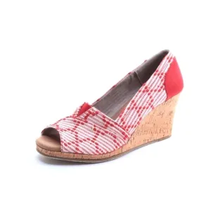 Nwob Toms Scarlett Cross Stitch Peep Toe Wedge Shoes Cork Heel Womens Sz 9.5