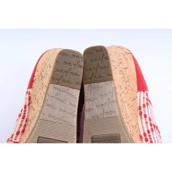 Nwob Toms Scarlett Cross Stitch Peep Toe Wedge Shoes Cork Heel Womens Sz 9.5