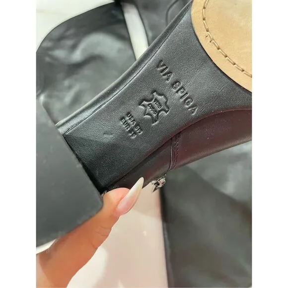 NWOB Via Spiga Women's Nair Almond Toe Leather Mid-Heel Boots Size 6
