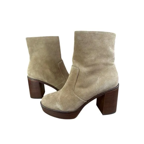 NWOB Vince Camuto Taupe Suede Platform Block Heel Ankle Boots Size 8.5