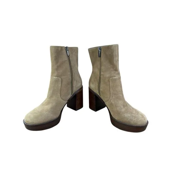 NWOB Vince Camuto Taupe Suede Platform Block Heel Ankle Boots Size 8.5