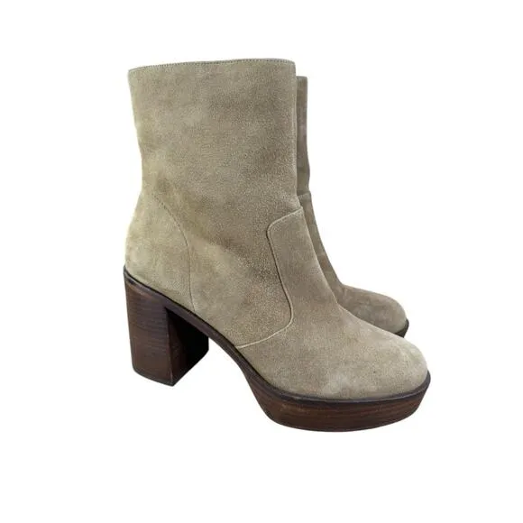NWOB Vince Camuto Taupe Suede Platform Block Heel Ankle Boots Size 8.5