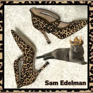 NWOT* $119 Sam Edelman | Hinda |Cross Strap | Leopard Print | Cow Hair 4” Pumps