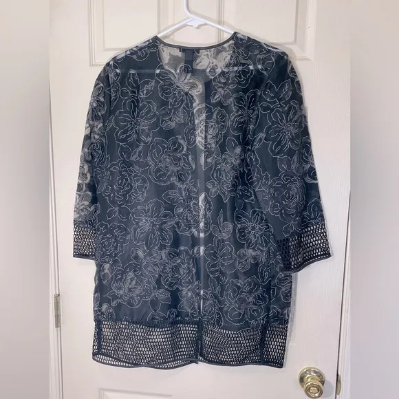 NWOT Alfani Oversized Sheer Floral Black Jacket Size Medium