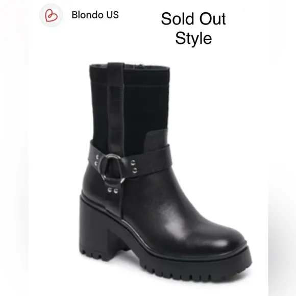 NWOT Blondo Women's 7.5 Rebel Black Waterproof Leather &amp; Suede Moto Ankle Boot