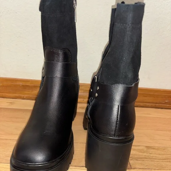 NWOT Blondo Women's 7.5 Rebel Black Waterproof Leather &amp; Suede Moto Ankle Boot