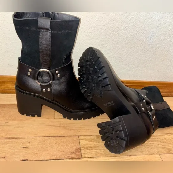 NWOT Blondo Women's 7.5 Rebel Black Waterproof Leather &amp; Suede Moto Ankle Boot