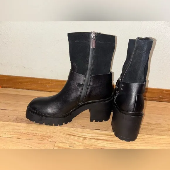 NWOT Blondo Women's 7.5 Rebel Black Waterproof Leather &amp; Suede Moto Ankle Boot