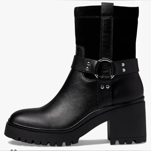 NWOT Blondo Women's 7.5 Rebel Black Waterproof Leather &amp; Suede Moto Ankle Boot