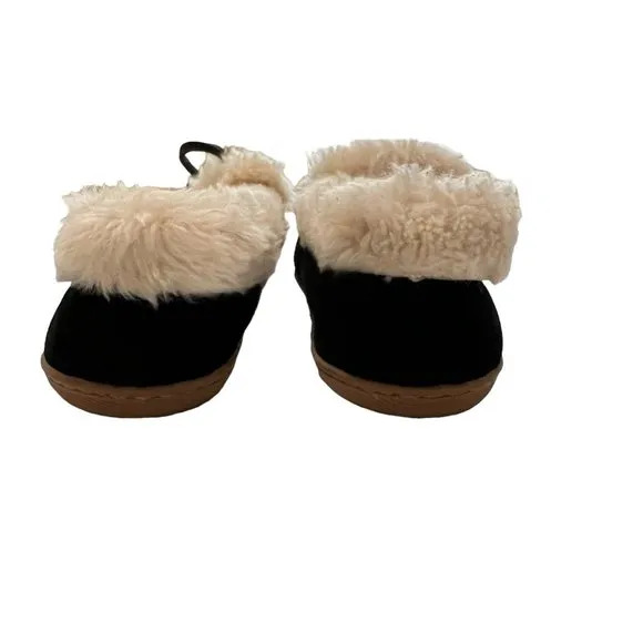 NWOT J Crew Style K4997 Black Faux Sherpa Indoor Outdoor Slippers Sz 7