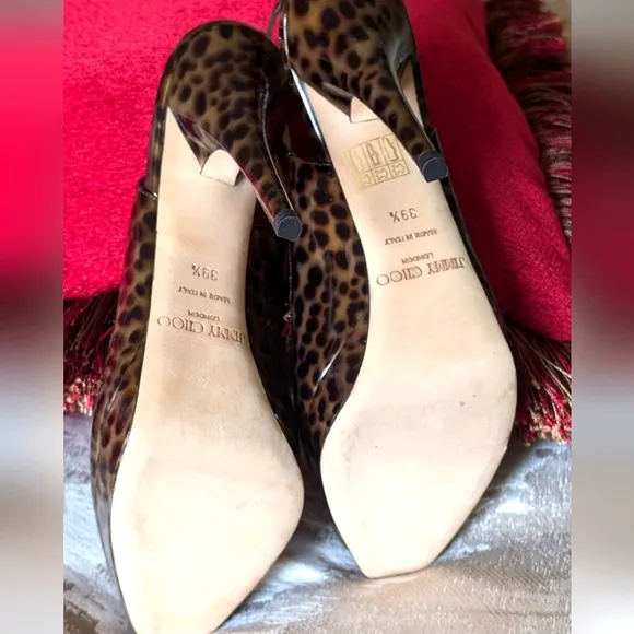 NWOT JIMMY CHOO CHEETAH PRINT  BROWN PATENT LEATHER PEEP TOE STILE