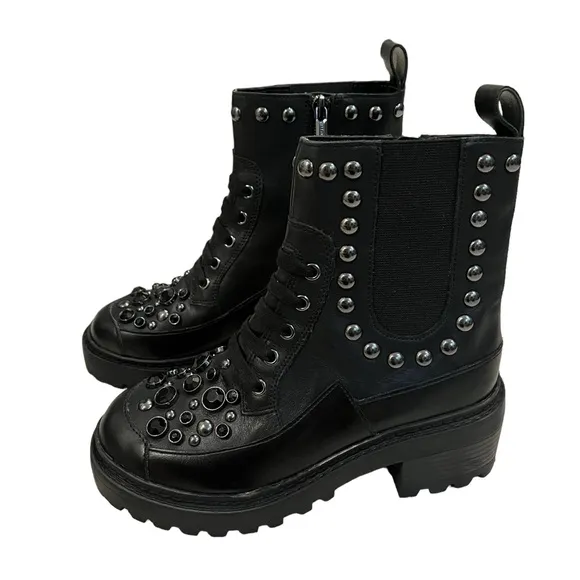 NWOT, KARL LAGERFELD Breck Boot, Black Silver studded, Sz 5