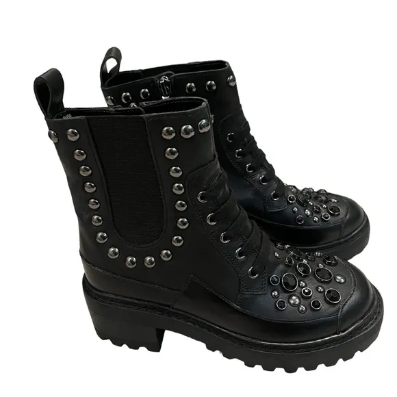 NWOT, KARL LAGERFELD Breck Boot, Black Silver studded, Sz 5