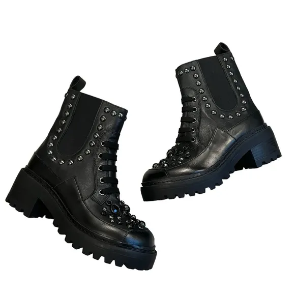 NWOT, KARL LAGERFELD Breck Boot, Black Silver studded, Sz 5