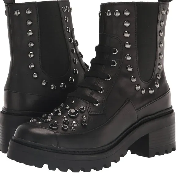 NWOT, KARL LAGERFELD Breck Boot, Black Silver studded, Sz 5