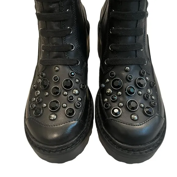NWOT, KARL LAGERFELD Breck Boot, black silver studded, Sz 6