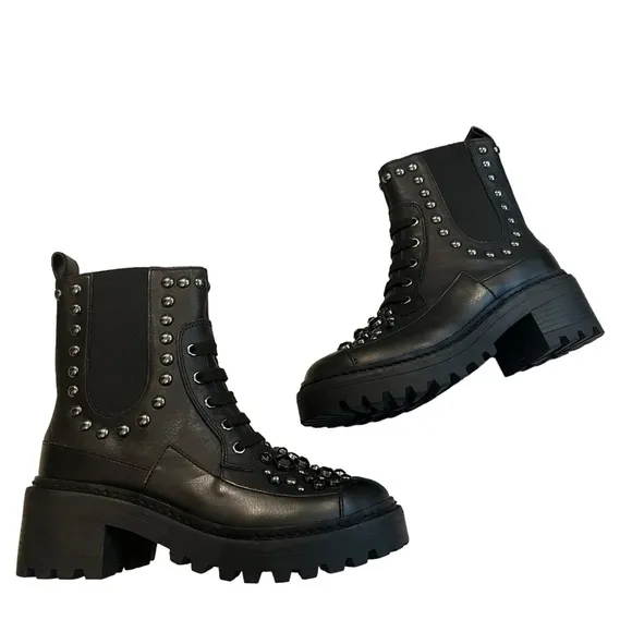 NWOT, KARL LAGERFELD Breck Boot, black silver studded, Sz 6