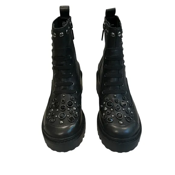 NWOT, KARL LAGERFELD Breck Boot, black silver studded, Sz 6