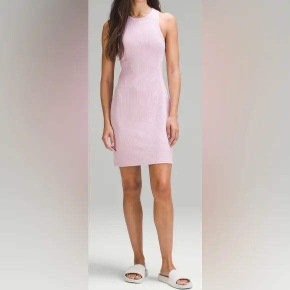 NWOT Lululemon Ribbed Softstreme Slim-Fit Tank Dress Pink Peony