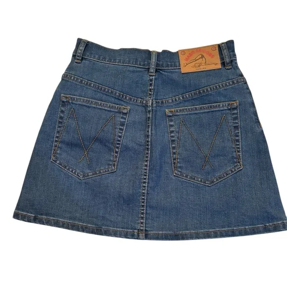 NWOT MARC JACOBS Vintage denim mini skirt blue leather logo patch XS/25”