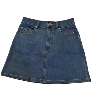 NWOT MARC JACOBS Vintage denim mini skirt blue leather logo patch XS/25”