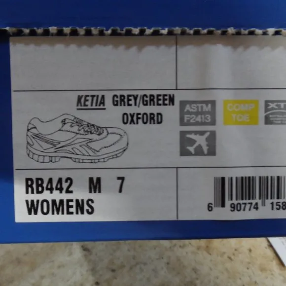 NWOT - REEBOK Ketia Steel Toe Women's Grey/Green Oxford - Size 7M- New In Box