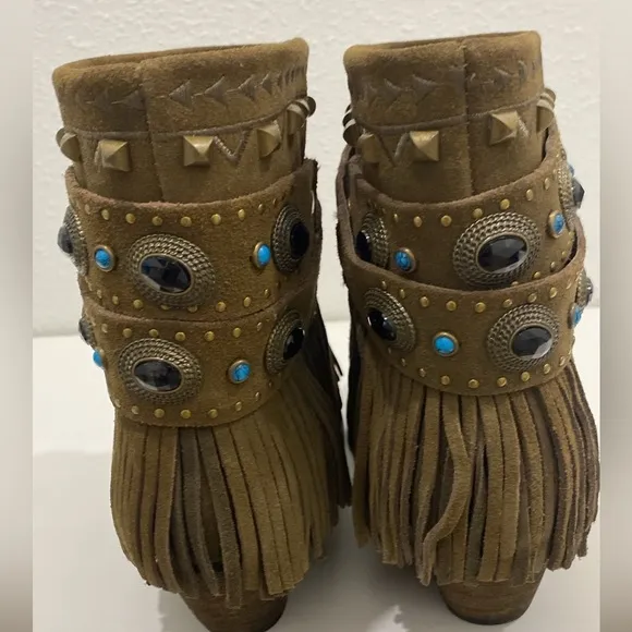 NWOT Sbicca Leather/ Suede Fringe Studded Boots |Size 7.5