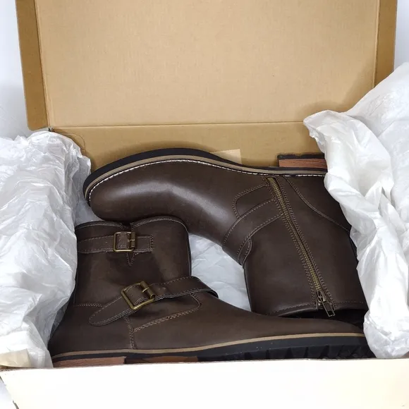 NWOT St John's Bay Gaucho Statham Buckle Mid Zipper Business Casual Boots