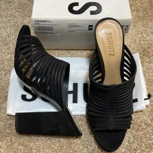 NWT 7.5/8 SCHUTZ  black suede strappy 4” chunky heel strappy Veronika nubuck NIB