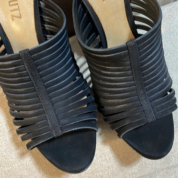 NWT 7.5/8 SCHUTZ  black suede strappy 4” chunky heel strappy Veronika nubuck NIB