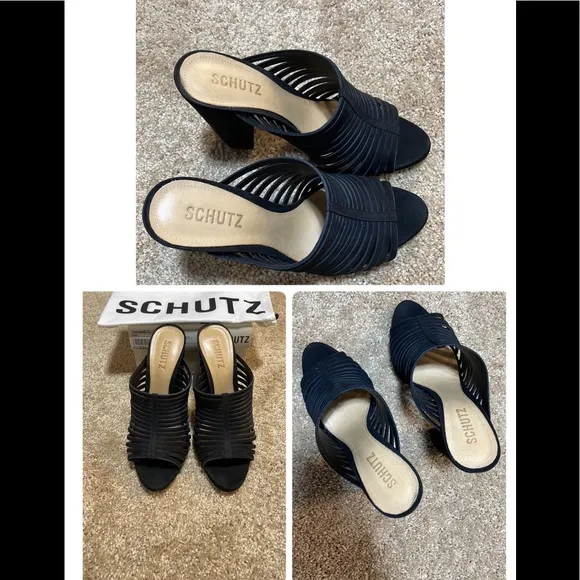 NWT 7.5/8 SCHUTZ  black suede strappy 4” chunky heel strappy Veronika nubuck NIB