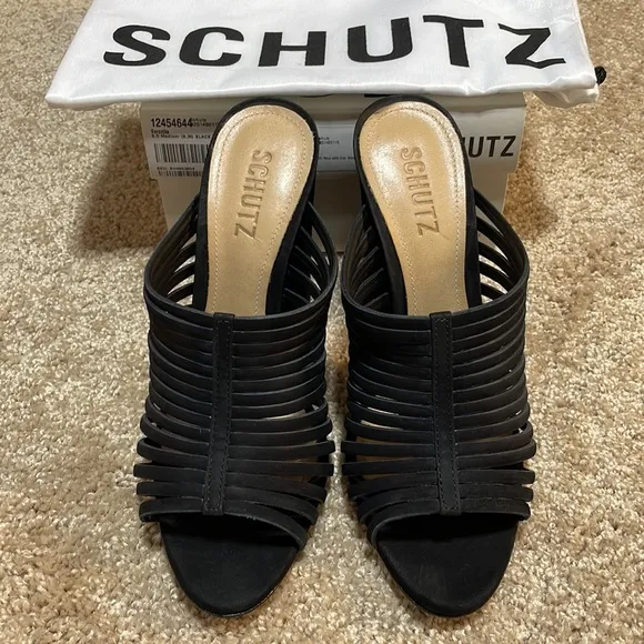 NWT 7.5/8 SCHUTZ  black suede strappy 4” chunky heel strappy Veronika nubuck NIB