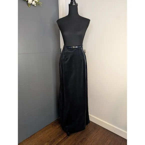 NWT 80's ILGWU Tag Panther Navy Belted Velvet‎ Maxi Skirt - 9/10