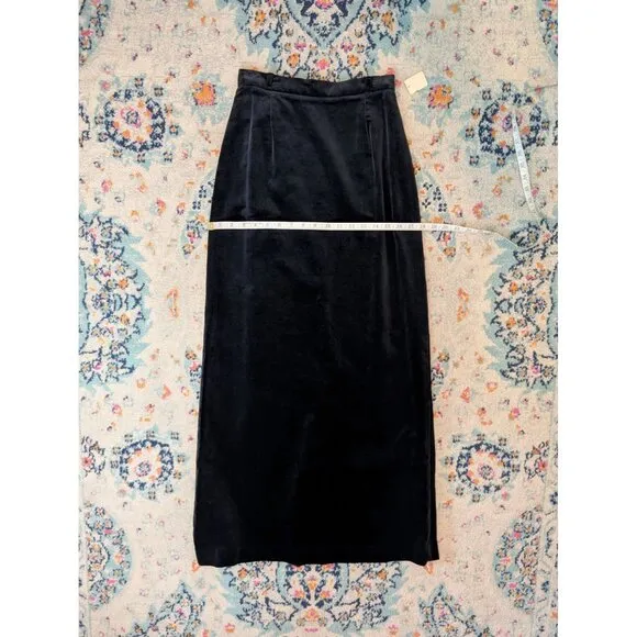 NWT 80's ILGWU Tag Panther Navy Belted Velvet‎ Maxi Skirt - 9/10