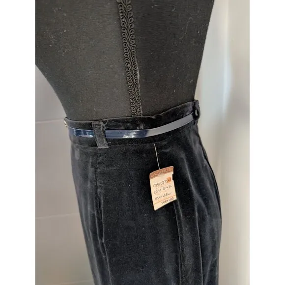 NWT 80's ILGWU Tag Panther Navy Belted Velvet‎ Maxi Skirt - 9/10