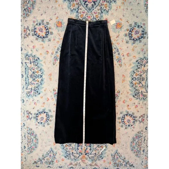 NWT 80's ILGWU Tag Panther Navy Belted Velvet‎ Maxi Skirt - 9/10