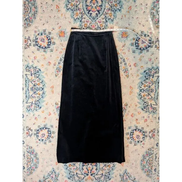 NWT 80's ILGWU Tag Panther Navy Belted Velvet‎ Maxi Skirt - 9/10
