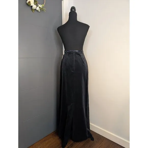 NWT 80's ILGWU Tag Panther Navy Belted Velvet‎ Maxi Skirt - 9/10