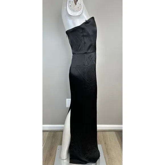 NWT Alice   Olivia Strapless Satin Doreen Maxi Evening Dress Black Size 2 $495