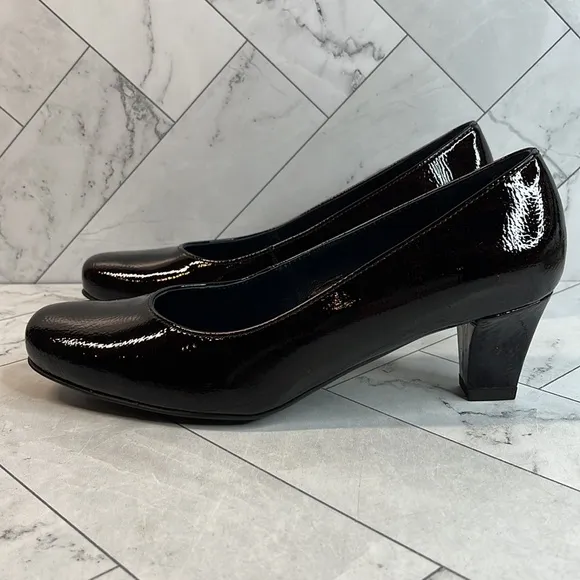 NWT ARA Womens Quinn Black Leopard Patent Leather Pumps 7.5M