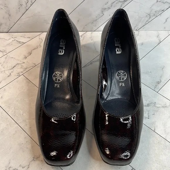 NWT ARA Womens Quinn Black Leopard Patent Leather Pumps 7.5M
