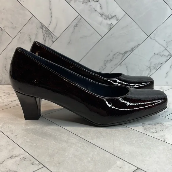 NWT ARA Womens Quinn Black Leopard Patent Leather Pumps 7.5M