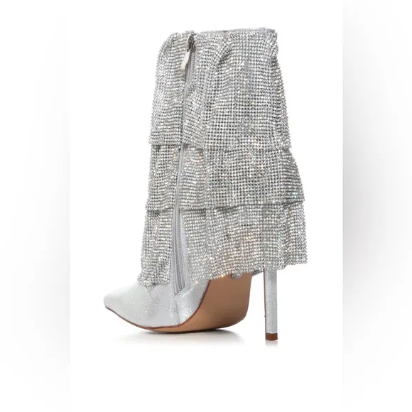 NWT Azalea Wang Chilton Chainmail Draped Booties Silver Size 7