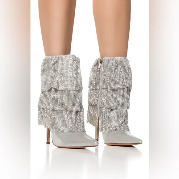 NWT Azalea Wang Chilton Chainmail Draped Booties Silver Size 7